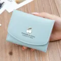 Light blue short women's wallet soft leather compact coin purse with cute metal cherry charm. - Green