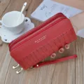 Red women long double zipper wallet fashion crocodile pattern large capacity clutch bag - Wine Red