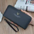 Women long wallet zipper clutch black lychee pattern elegant fashion card holder bag - Black