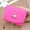 Pink short wallet for women, cute cherry decor, soft leather folding card holder purse. - Plum Red