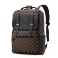 Mochila de negocios a cuadros marron elegante gran capacidad viaje ordenador portatil PU - Marrón