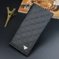 Men long wallet black PU leather diamond lattice card slots business casual stylish design pocket. - Black