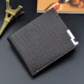 Men's Short Crocodile Pattern Wallet Vintage PU Leather Multi-Card Holder Business Purse - Dark Coffee