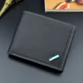 Men's short black bi-fold leather wallet card holder stylish business casual coin purse - Black