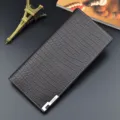 Men's long wallet brown crocodile pattern PU leather card holder business casual pocket purse - Dark Brown