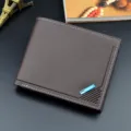 Men's short leather wallet brown card holder multi-slot bifold business style purse. - Dark Coffee