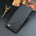 Men's long vertical black leather wallet, slim card holder case with stylish stitching. - Black