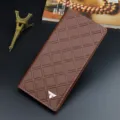 Men's long leather wallet with stylish diamond pattern design, thin business purse for men. - Light Brown