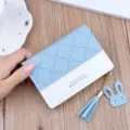Portafoglio corto bicolore blu e bianco con nappa e grazioso ciondolo coniglio donna. - Blu