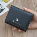 Women short folding wallet black soft PU leather card holder fashion cute butterfly design - Black