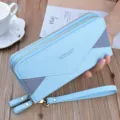 Portefeuille long femme double fermeture éclair bleu clair pochette élégante mode - Bleu