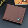 Men's short brown leather wallet with multi-card slots, business style and white stitching. - Light Coffee