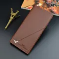 Men brown long wallet soft leather slim multi-card slot fashion business casual purse. - Light Coffee