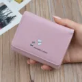 Women pink short wallet cute butterfly design soft leather multi-card compact purse for girls - Pink