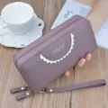 Purple double zipper long wallet for women, large capacity leather clutch purse bag. - Purple