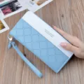 Blue and white long zip wallet wristlet geometric pattern stylish purse for women - Blue