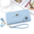 Women long wallet blue zipper clutch purse with tassel and cute rabbit pendant charm for daily use - Blue