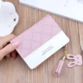 Pink white short wallet with zipper tassel and cute rabbit pendant for women stylish daily use - Light Pink