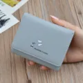 Women short trifold wallet pu leather soft small purse card holder fashion classic design - Gray