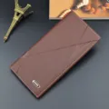 Men's long brown wallet with sleek geometric pattern, multiple card slots, and stylish design. - Light Brown