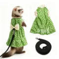 Ferret harness and leash set with cute green floral dress, lace collar and bow, pet apparel. - Single Skirt / Fresh Green