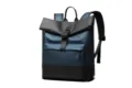 Blue and black roll-top backpack, large capacity casual commuting laptop school backpack for men. - Blue