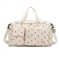 Cute strawberry print corduroy travel duffel bag large capacity casual shoulder bag - Off White