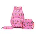 Ensemble de sac à dos scolaire rose en trois pièces avec motif d'ours et biscuit. - Rose rouge