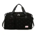 Black corduroy strawberry print travel duffel bag with large capacity for gym sports - Black