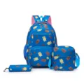 Ensemble de sac à dos scolaire 3 pièces joli motif ours bleu pour femmes et jeunes filles. - Bleu saphir