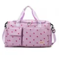 Purple corduroy travel duffel bag with cute red strawberry print, large capacity. - Light Purple