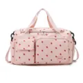 Pink strawberry print travel duffel bag, large capacity gym handbag and lightweight luggage. - Pink