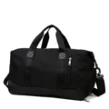 Black gym sports duffel bag for women, waterproof yoga bag with shoulder strap and shoe compartment. - Black