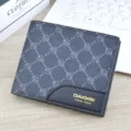 Men short wallet with checkered pattern and card slots, compact retro PU leather fashion purse. - Black