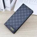 Men long wallet fashion plaid PU leather card holder business casual large capacity purse - Black