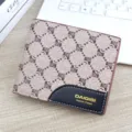 Men's short wallet vintage checkered soft leather card holder retro fashion coin purse - Light Coffee