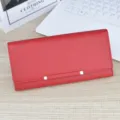 Red women long wallet clutch card holder casual large capacity simple design stylish purse - Red