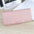 Pink women's long wallet PU leather minimalist card holder large capacity clutch bag. - Pink