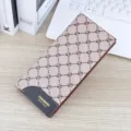 Men's long wallet stylish plaid pattern card slots slim PU leather purse business clutch bag - Light Brown