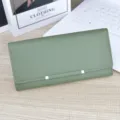 Green women long PU leather wallet with multi-card slots and minimalist clutch design. - Green