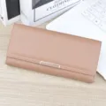 Women long wallet soft leather clutch purse stylish tri-fold large capacity card holder - Khaki