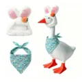 23-inch porch goose outfit set with Easter bunny hat and printed bandana for holiday decor. - Easter Rabbit Outfit Set 1