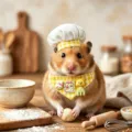 Hamster chef kostuum set met geel geruite hoed en slabbetje voor kleine huisdieren. - Hoed en Lätzjes Set / Geel
