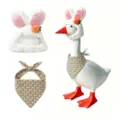 Easter porch goose outfit set with plush bunny ear hat and floral bandana for holiday decor - Easter Rabbit Outfit Set 2