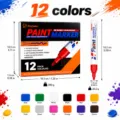 Foxfeel juego de 12 rotuladores de pintura al aceite con punta de 2.8mm para arte impermeable. - Juego de 12 Colores