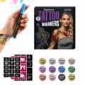 Temporary tattoo marker pen set with 12 vibrant colors, stencils, and skin-safe ink for DIY body art. - 12 Colors Set