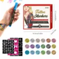 Temporary tattoo marker set with soft brush skin-safe DIY body art painting pens - 18 Colors/Pack