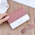 Portafoglio corto da donna rosa in pelle PU portamonete porta carte con nappa e coniglietto. - rosa scuro