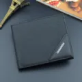 Men's short black leather wallet business card holder slim horizontal purse design. - Black