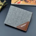 Men short wallet grey fabric bifold card holder business fashion casual pocket purse minimalist - Gray